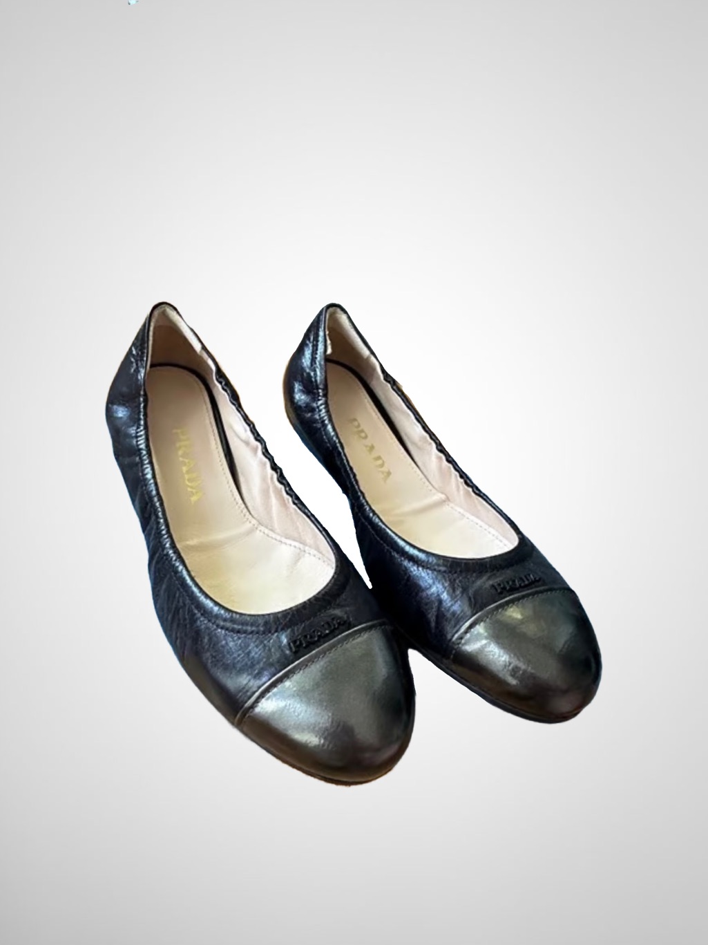 Prada Black Leather Elastic-Top Ballet Flats
